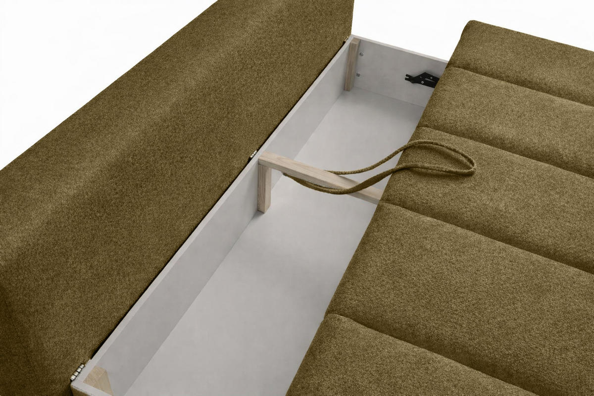 SOFA Mit Schlaffunktion Und Bettkasten, Veloursstoff Monolith, Olive, PIANO - Olivgrün, Holz (207/91/103cm) - Kaiser Möbel