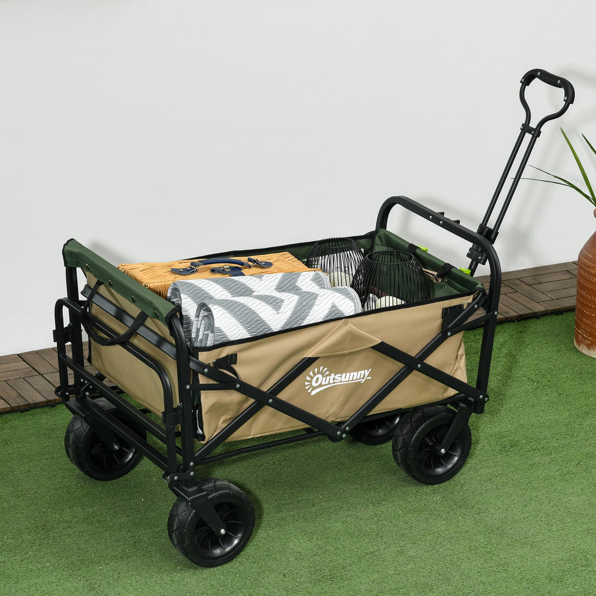 GARTENWAGEN DE-10347 faltbar 110 L, Teleskopgriff Khaki - Taupe, Metall (57/100/94cm) - ComfortXL
