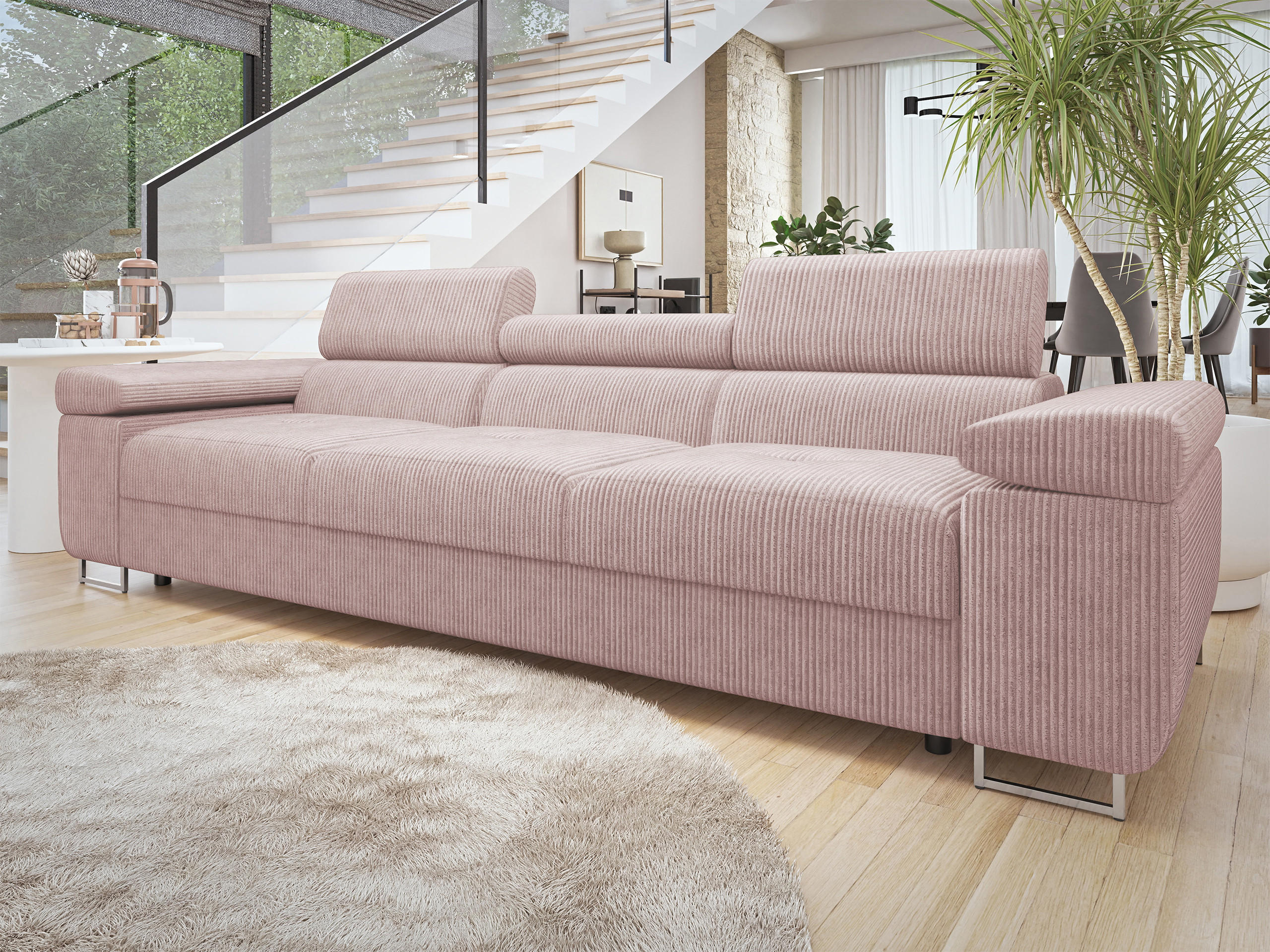 SOFA Torezio 3 Cord - Rosa, Holz/Textil (263/90/102cm) - MIRJAN24