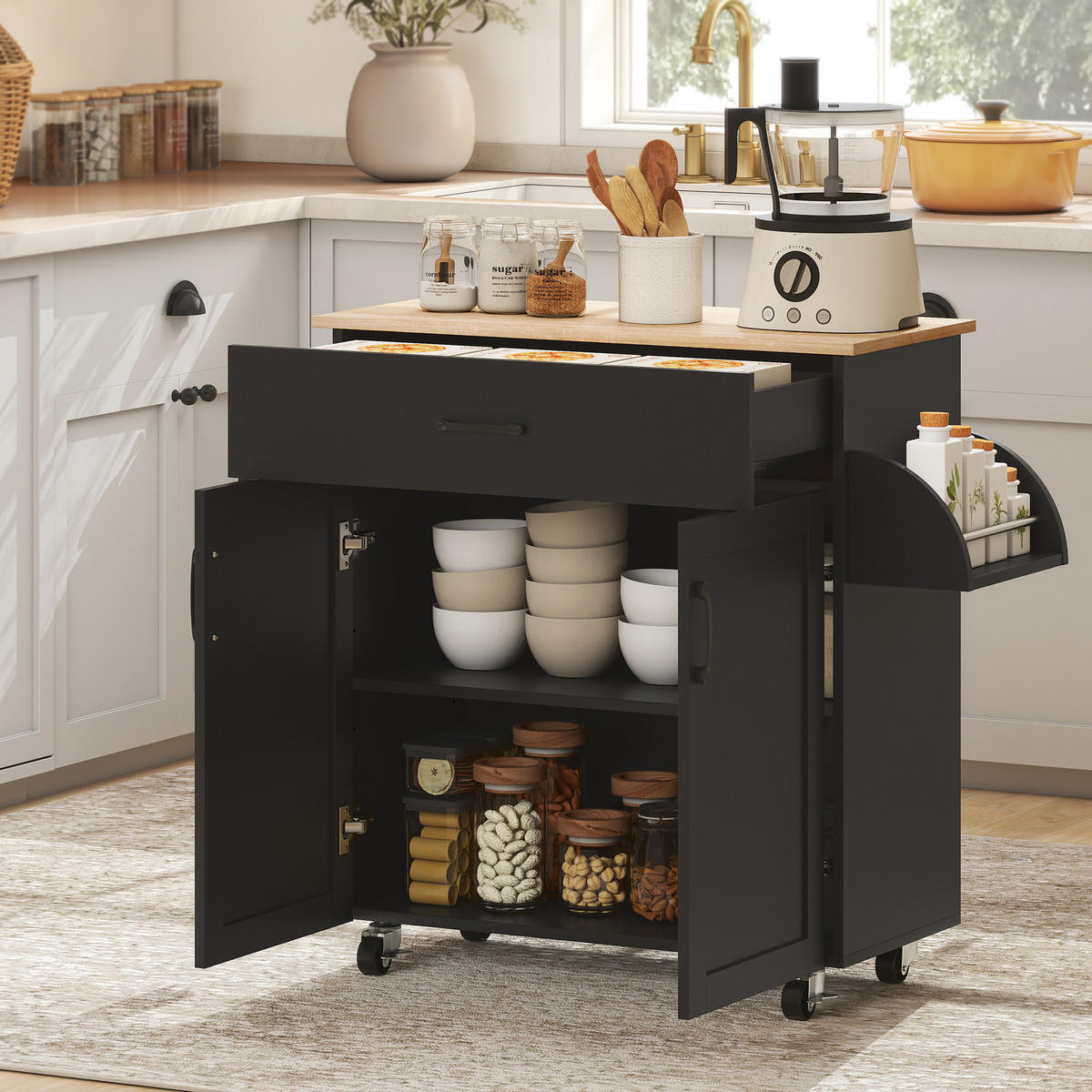 KÜCHENINSEL DE-17133 Schwarz - Schwarz, Holzwerkstoff (105/85/36cm) - ComfortXL
