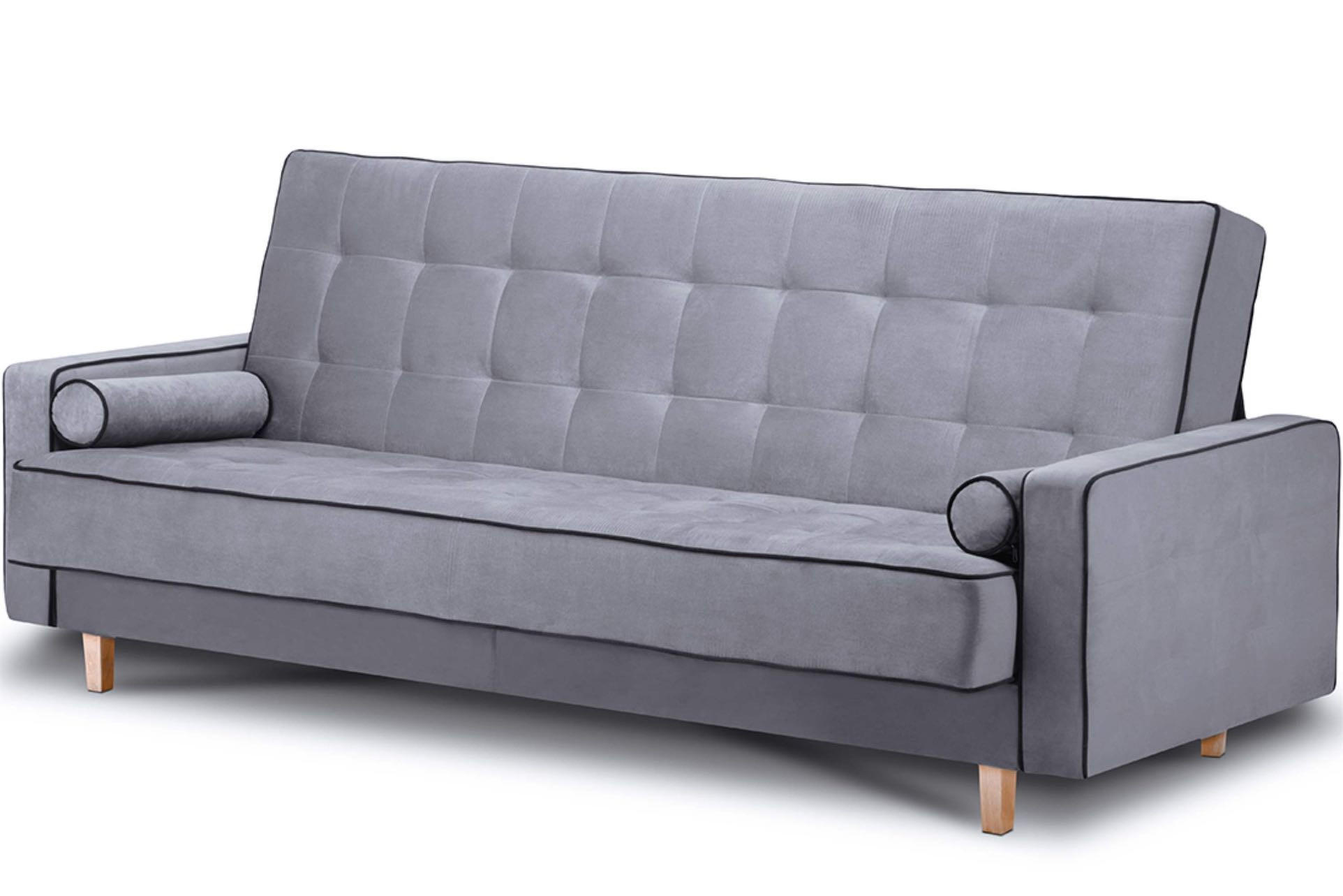 3-SITZER-SCHLAFSOFA DOZER mit 2 Zierkissen und Wellenunterfederung, Grau - Schwarz/Grau, Textil (223/94/93cm) - KONSIMO®