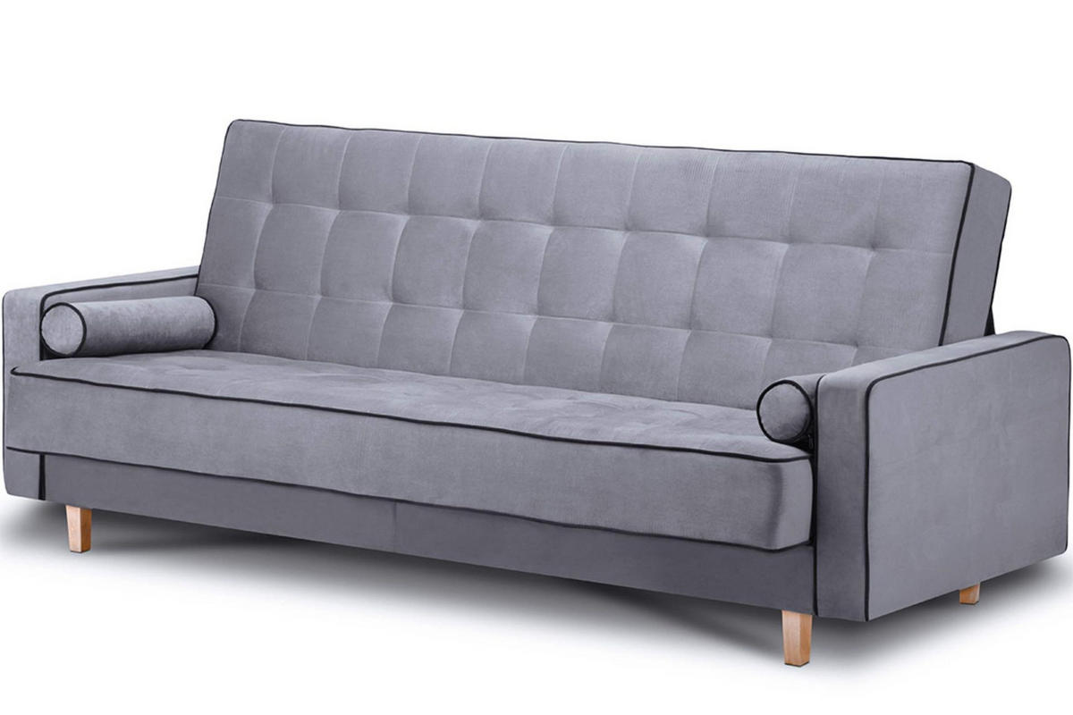 3-SITZER-SCHLAFSOFA DOZER mit 2 Zierkissen und Wellenunterfederung, Grau - Schwarz/Grau, Textil (223/94/93cm) - KONSIMO®