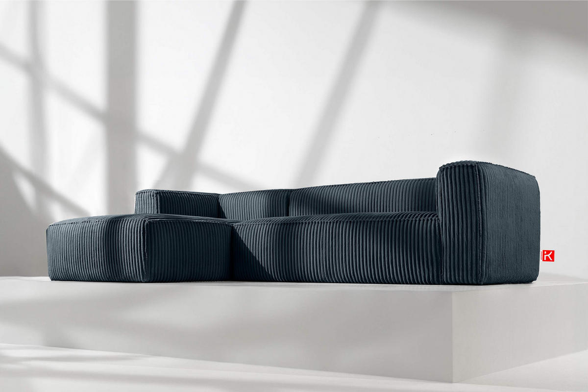 ECKSOFA-LINKS FEROX Modern, Cord-Stoff, marineblau - Blau/Grün, Textil (305/175cm) - KONSIMO®