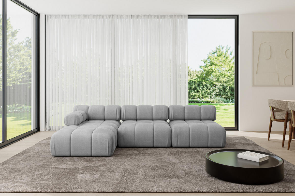 ECKSOFA modulares Sofa Razon-L2 - 285x160x70 cm Hellgrau Velours - Hellgrau, Holzwerkstoff/Textil (285/160cm) - ALTDECOR