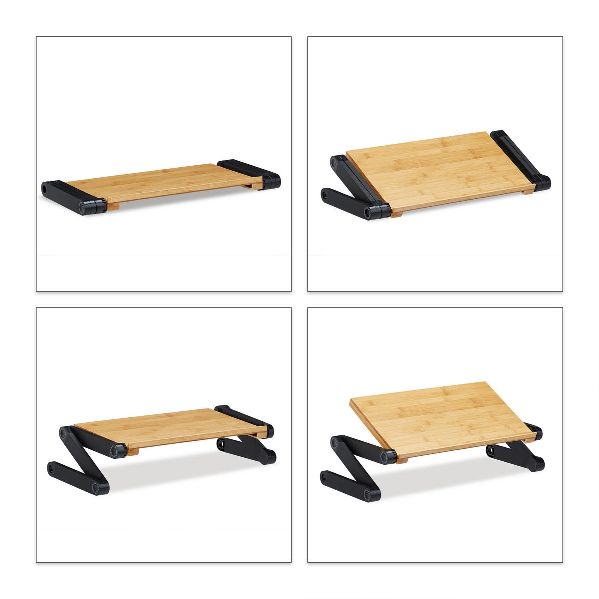 LAPTOPSTÄNDER Natur Schwarz Bambus Aluminium verstellbar - Multicolor, Holz/Kunststoff (26/60/47.5cm) - Relaxdays