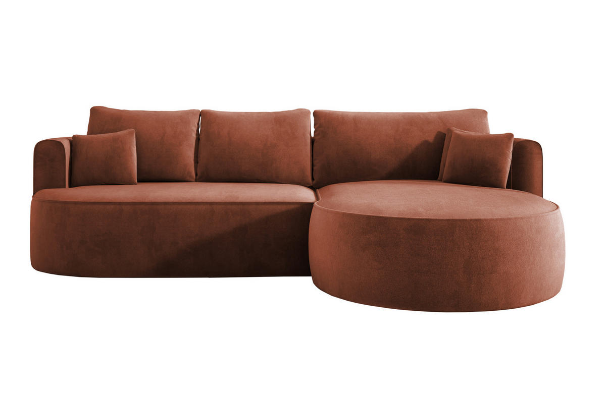 ECKSOFA FIORE L-förm Moderne Ausziehbare Schlaf-Funktion, automatischer Auffaltung, lose Rückenkissen freistehend RECHTS 284x183x82cm Bronze - Bronzefarben, Holz/Textil (284/183cm) - DomoHome