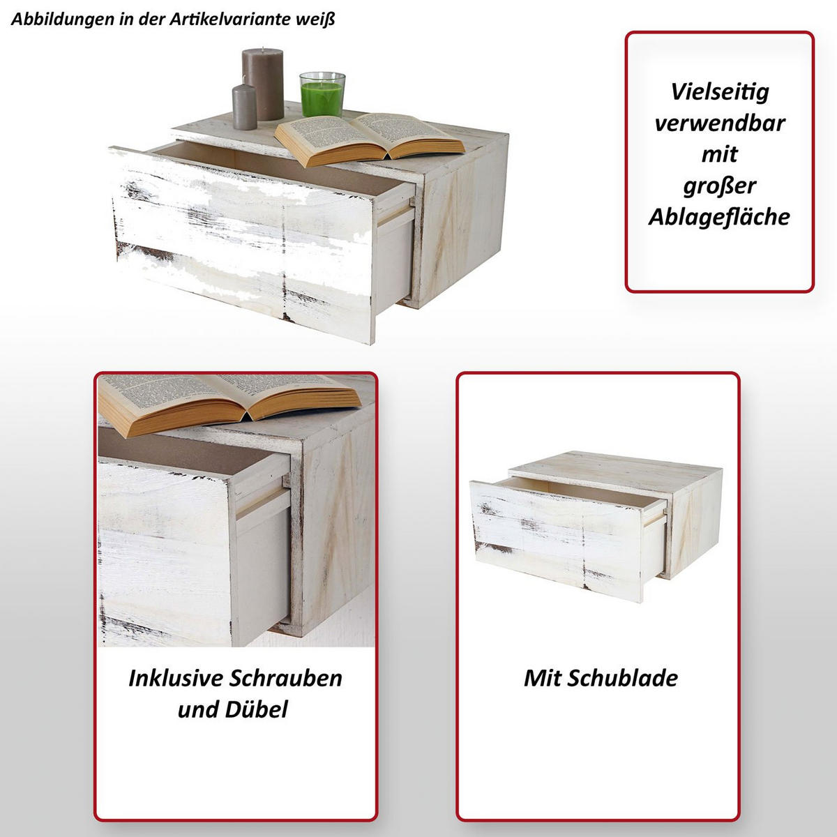 WANDREGAL Weiß - Weiß, Holz (46/21/30cm) - MCW