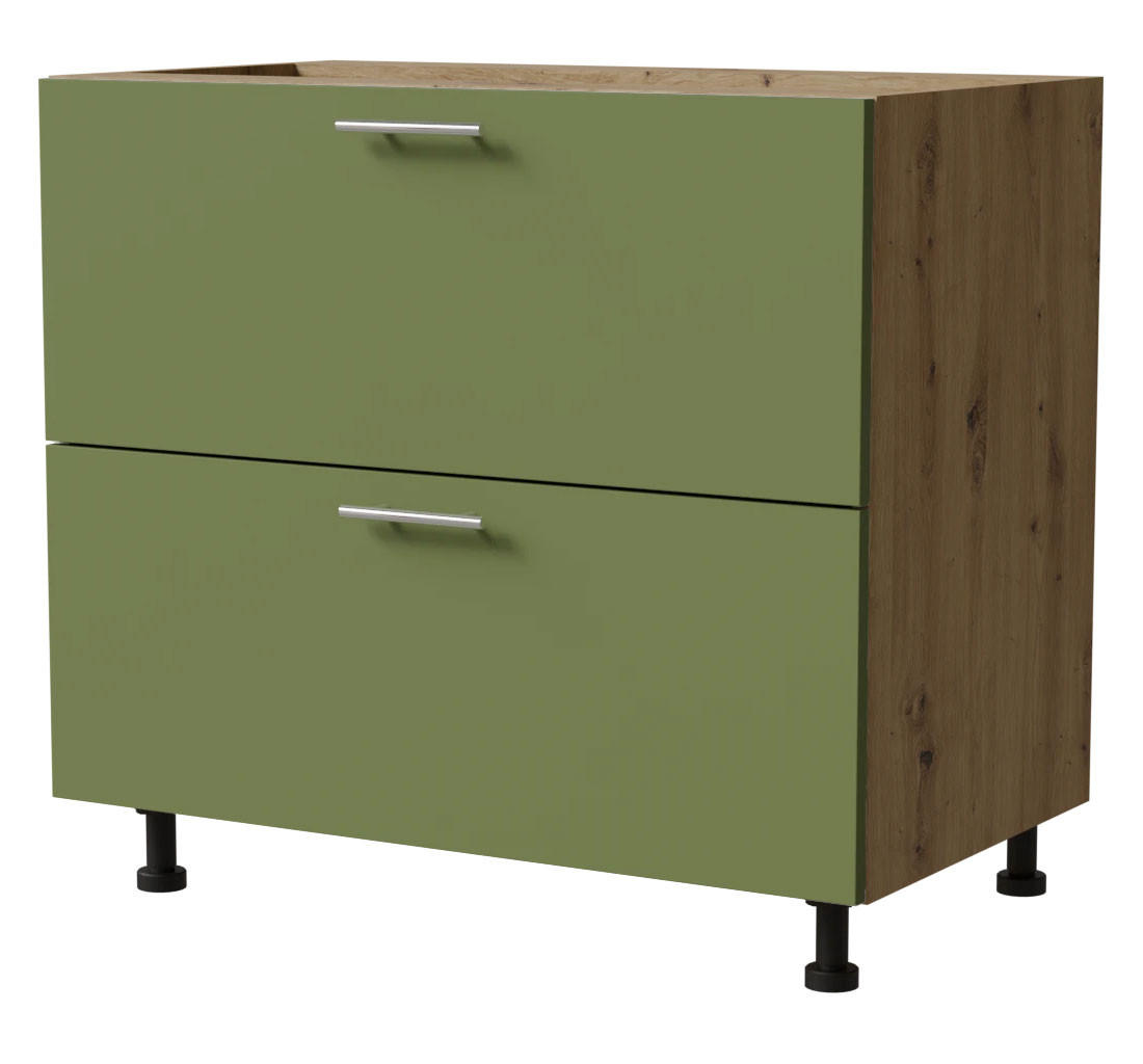 SCHUBLADENUNTERSCHRANK Brerra D2R/90 Korpus eiche artisan / Front RAL 6025 farngrün Matt 90 / 50 / 82cm - Eiche Artisan/Grün, Holz/Holzwerkstoff (90/82/50cm) - Feldmann-Wohnen