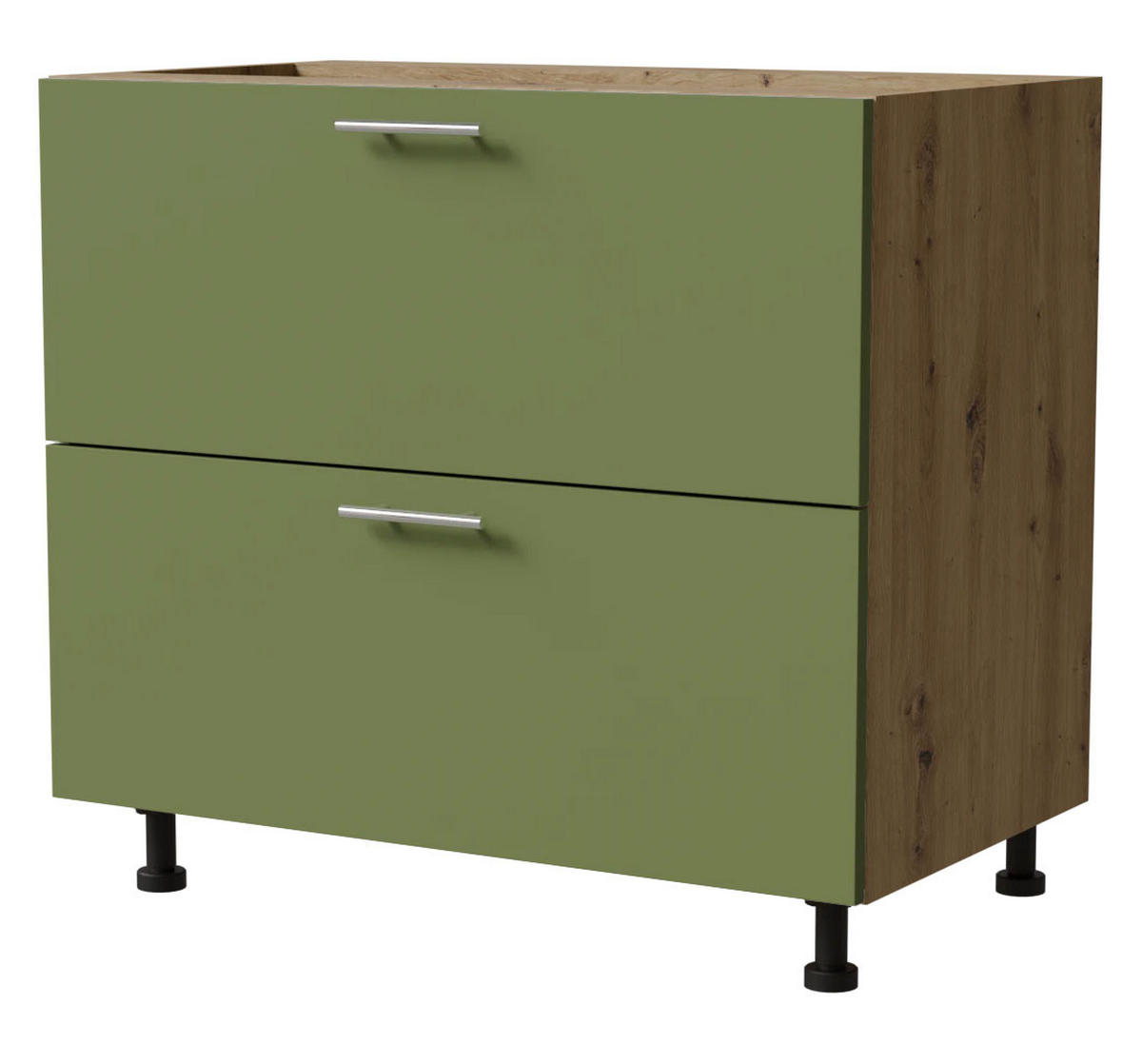 SCHUBLADENUNTERSCHRANK Brerra D2A/90/1A Korpus eiche artisan / Front RAL 6025 farngrün Matt 90 / 50 / 82 cm - Eiche Artisan/Grün, Holz/Holzwerkstoff (90/82/50cm) - Feldmann-Wohnen