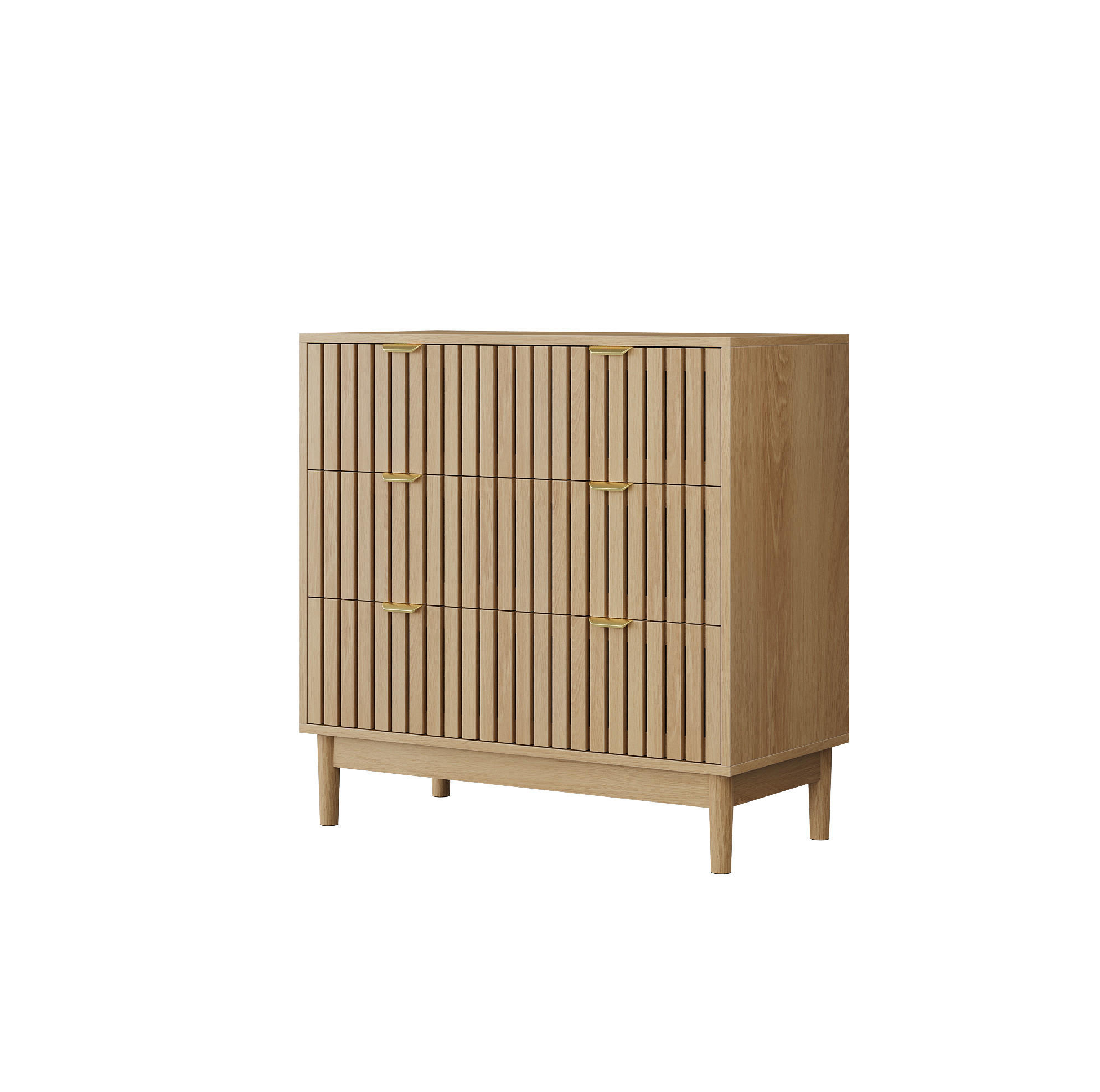 Modfu KOMODA z MDF a dřevotřísky 80x80x39 cm dubová se 3 zásuvkami a lamelovým čelem