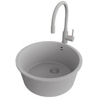 GRANITSPÜLE Valletta Slim, 2-er set Grau 46/46 cm 1 Becken + Küchenarmatur 38/14 cm + Ablauf-Set ab 50er Unterschrank - Grau, Kunststoff (46/20/46cm) - Primagran