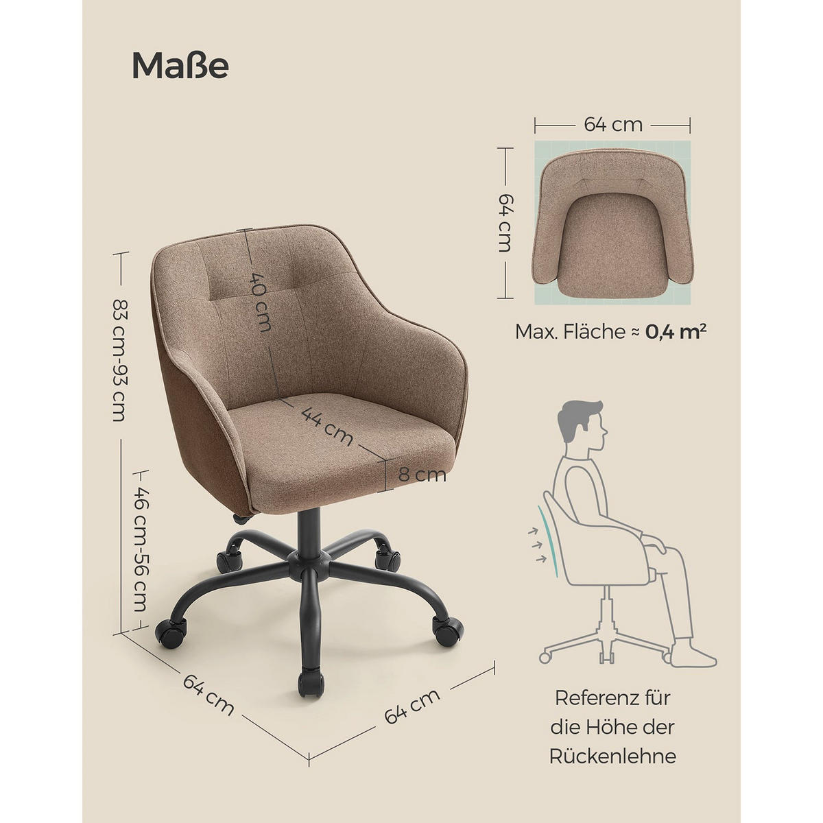 BÜROSTUHL ADELAIDE - Braun, Holzwerkstoff (65/93/69cm) - Hansiro