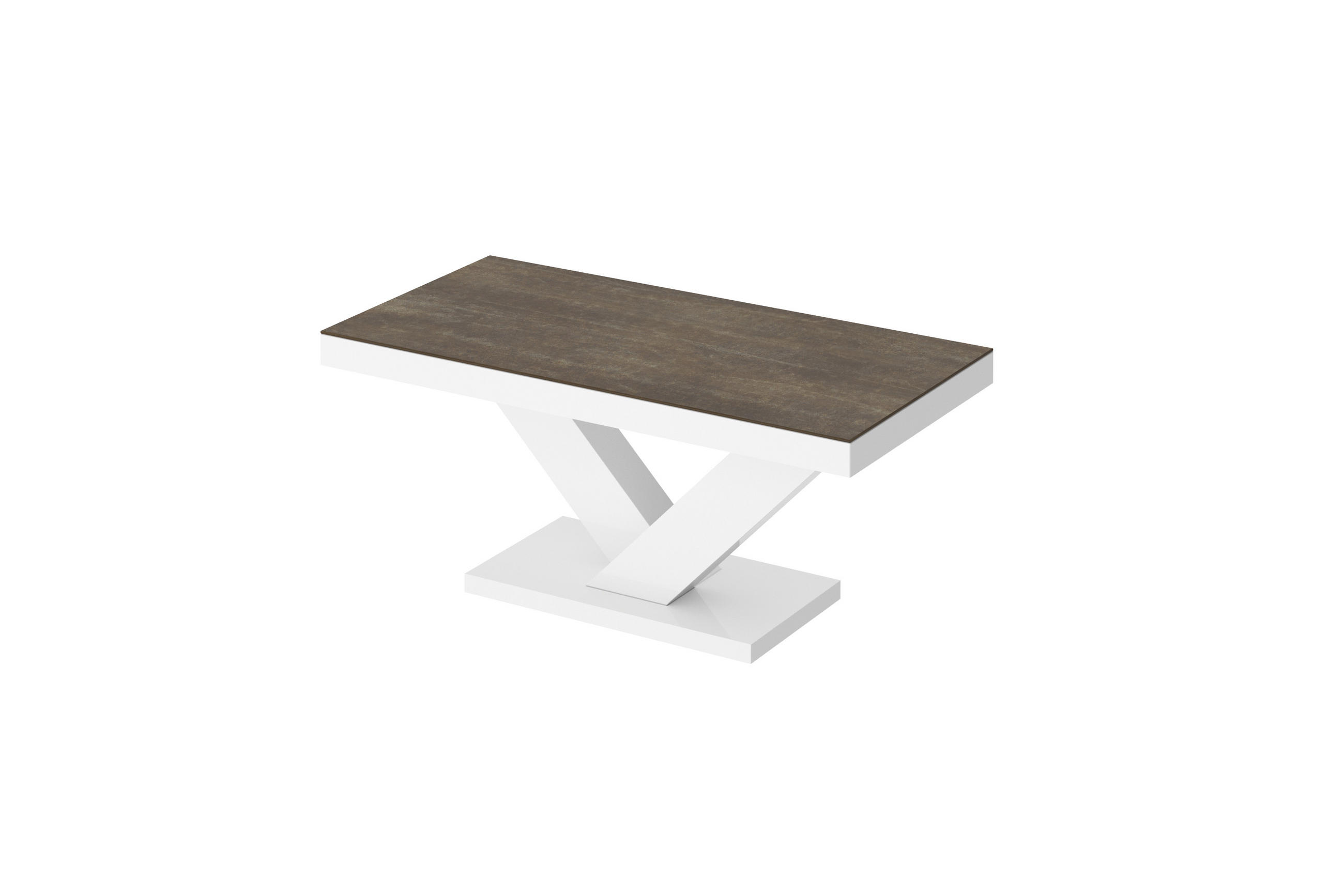 COUCHTISCH rechteckig Rostoptik Weiß Hochglanz 120/60/49 cm - Weiß Hochglanz/Rostfarben, Holzwerkstoff (60/120/49cm)