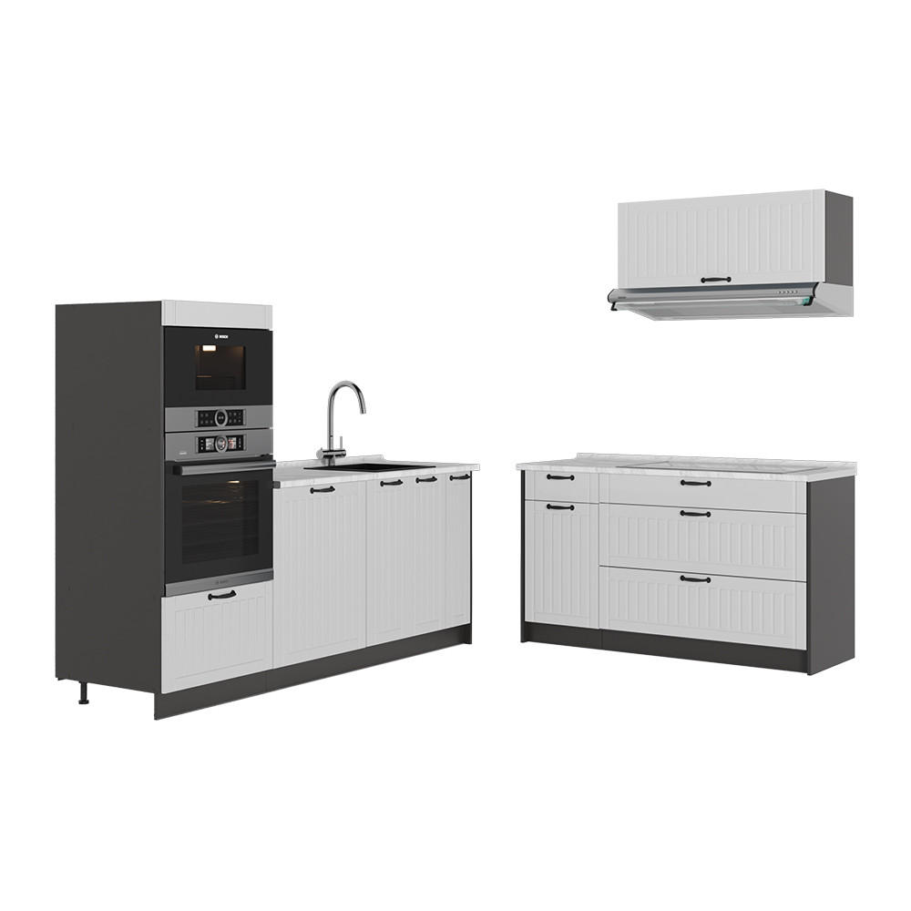 KUCHYŇA Fame-Line, Biely vidiecky dom/antracitová, 340 cm, AP Marble - biela/antracitová, kompozitné drevo (340/153.6/60cm) - Vicco
