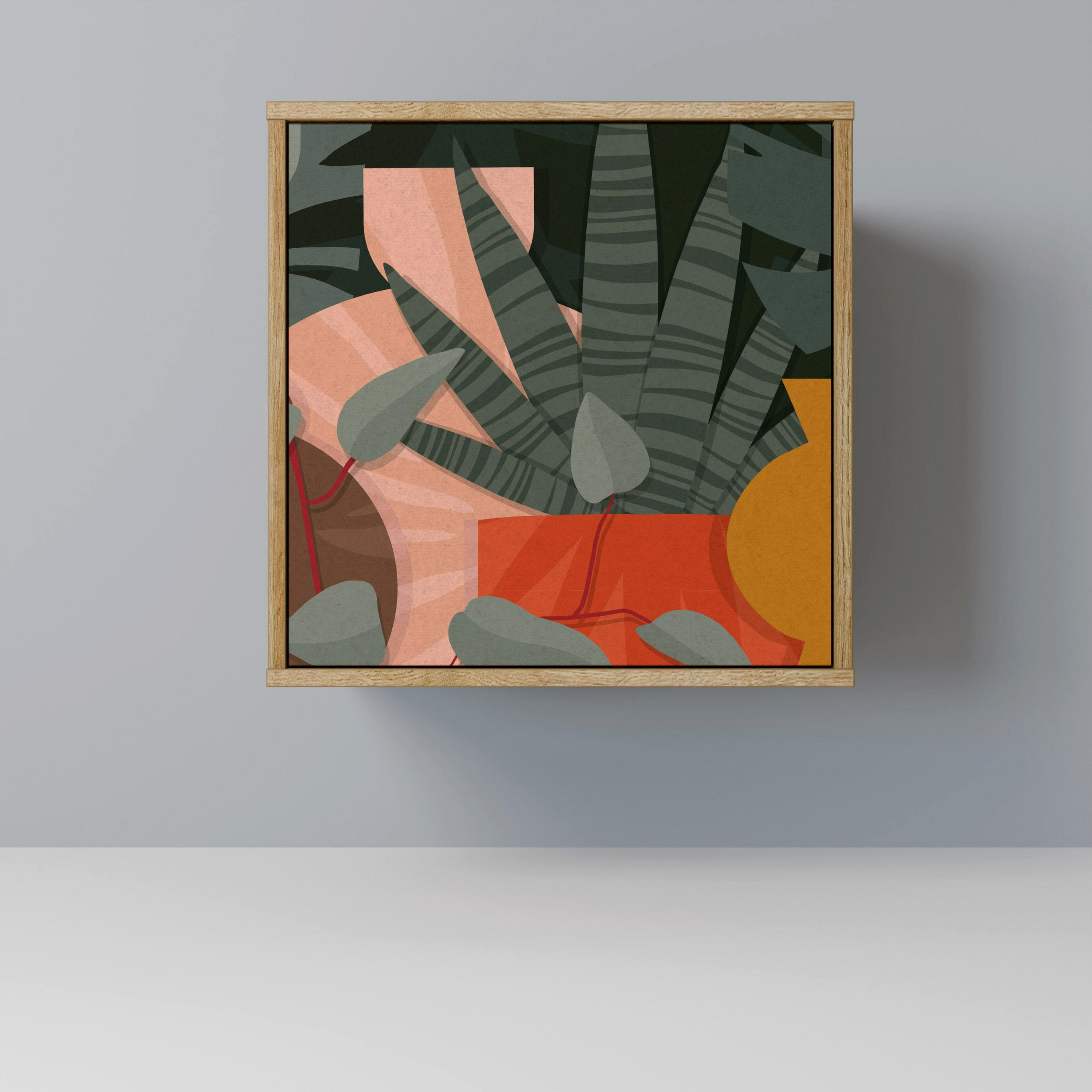 SIDEBOARD TROPICAL COMPOSITION, Eichefarben, 57,5x42x57,5 cm, Ohne Füße - Eichefarben/Multicolor, Holzwerkstoff (57.5/57.5/42cm) - SpaceRebels