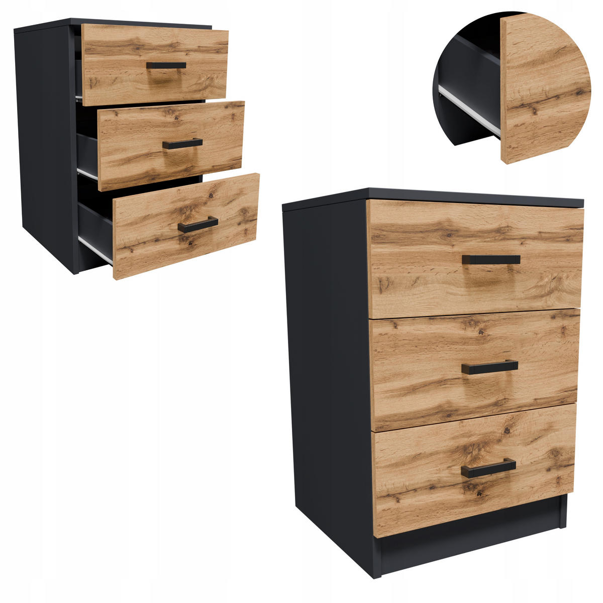 KOMMODE CR3-LOFT-3S Graphit-Wotan Eich 42/40,3/62,3 cm - Eiche Wotan/Graphitfarben, Holzwerkstoff (42/62.3/40.3cm)