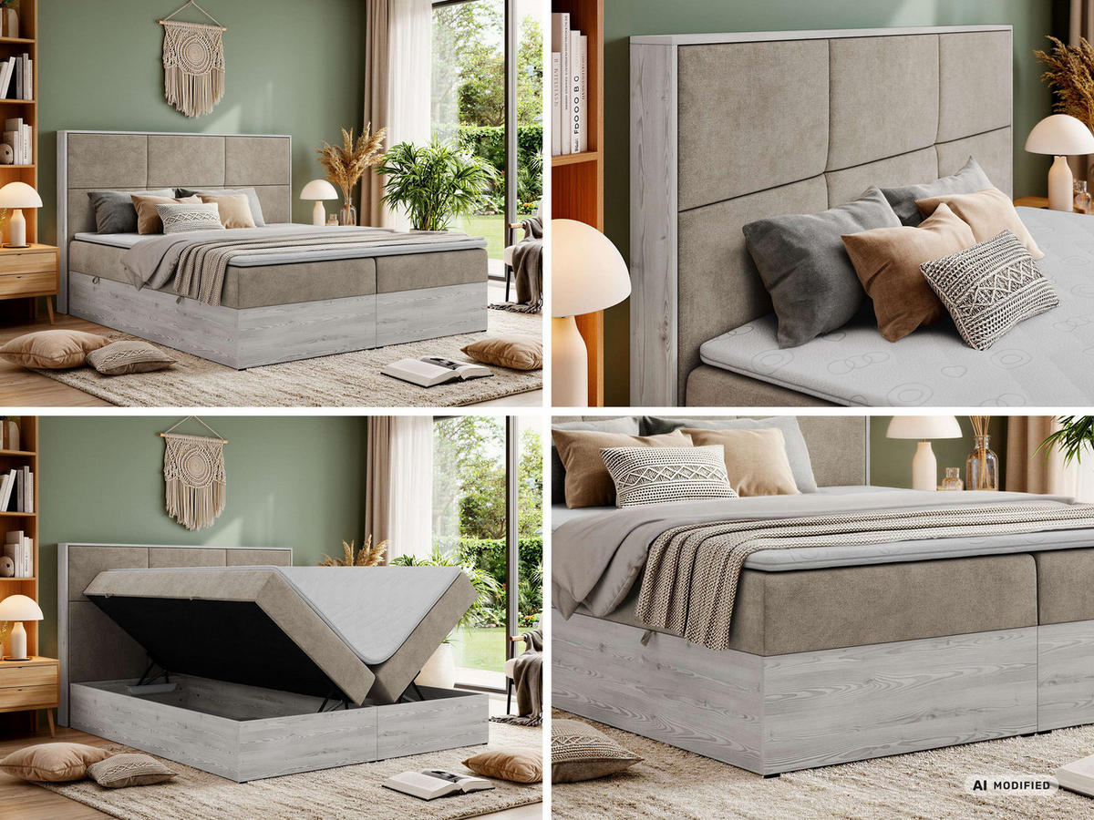 KONTINENTÁLNÍ POSTEL DELNOR 140/200 - Šedobéžová Strukturovaná látka - Topper Visco - H3 - černá/šedobéžová, textil/plast (140/200cm) - MKS