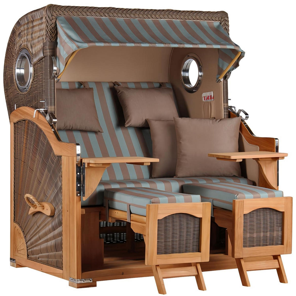 STRANDKORB Düne Grande Bullauge Teak PE Grey Dessin 520 - Braun/Grau, Metall (142/170/95cm) - Mr. Deko