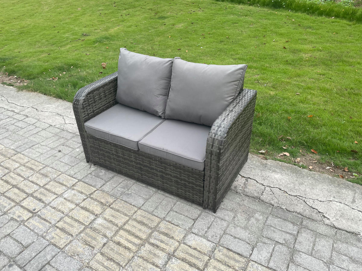 GARTENSET Polyrattan Dunkelgrau 6-Sitzer - Dunkelgrau/Grau, Glas/Kunststoff - Fimous