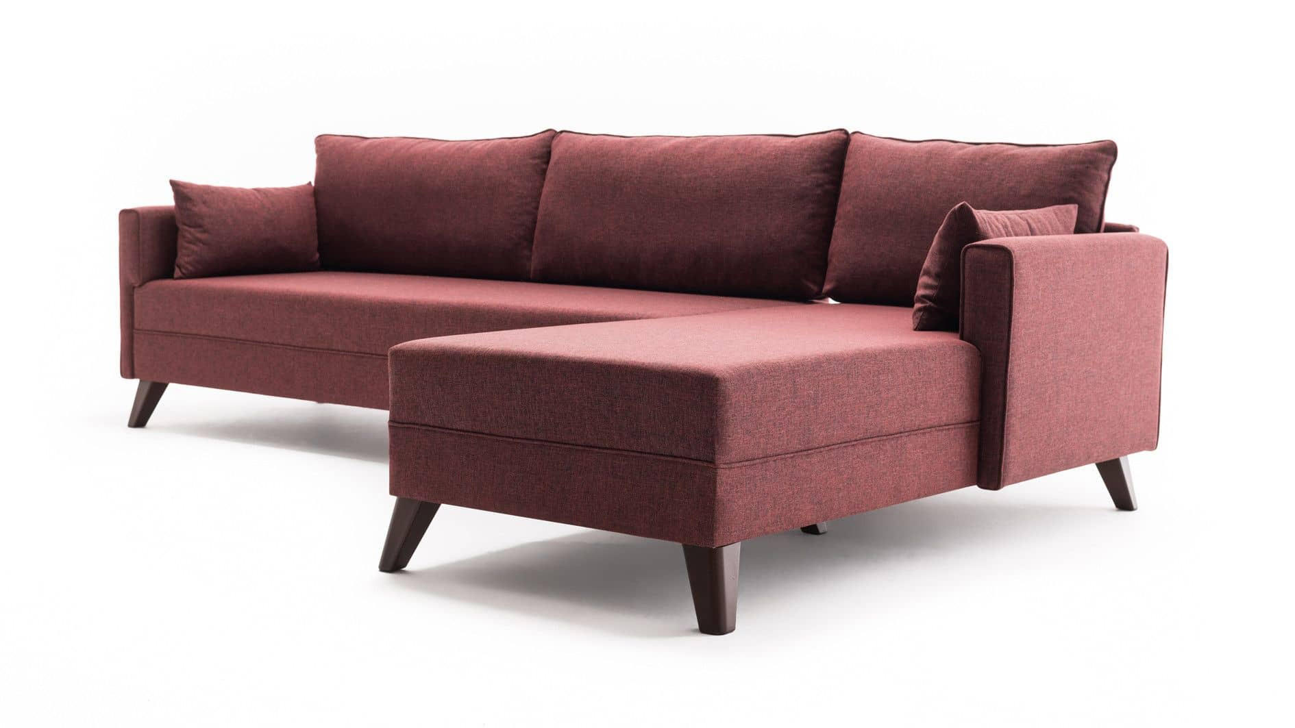 ECKSOFA mit losen Rückenkissen und Schlaffläche - Rot/Walnussfarben, Holz/Kunststoff (165/275cm) - myHomelando