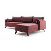 ECKSOFA mit losen Rückenkissen und Schlaffläche - Rot/Walnussfarben, Holz/Kunststoff (165/275cm) - myHomelando
