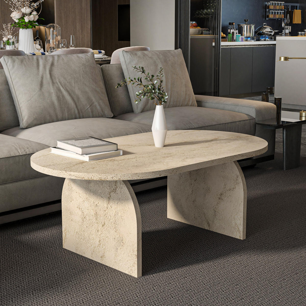 COUCHTISCH Mono Travertin - Creme, Holzwerkstoff (120/60/43cm) - Decorotika