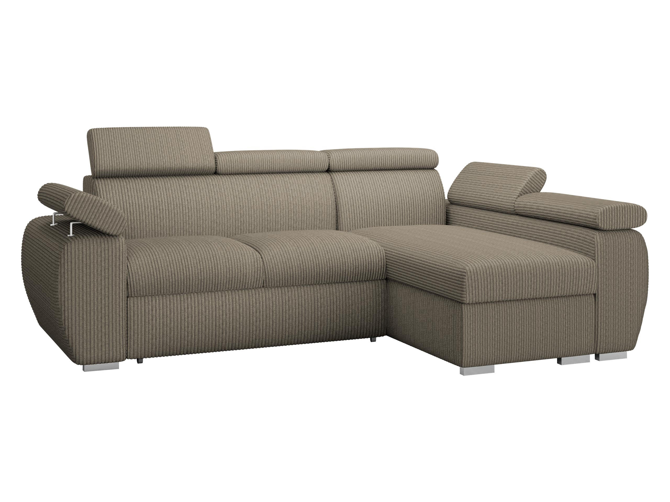 ECKSOFA Boston Mini Premium Cord 2RLC Seite: Rechts 2R+LC - Chromfarben/Naturfarben, Holz/Textil (255/170cm) - MIRJAN24