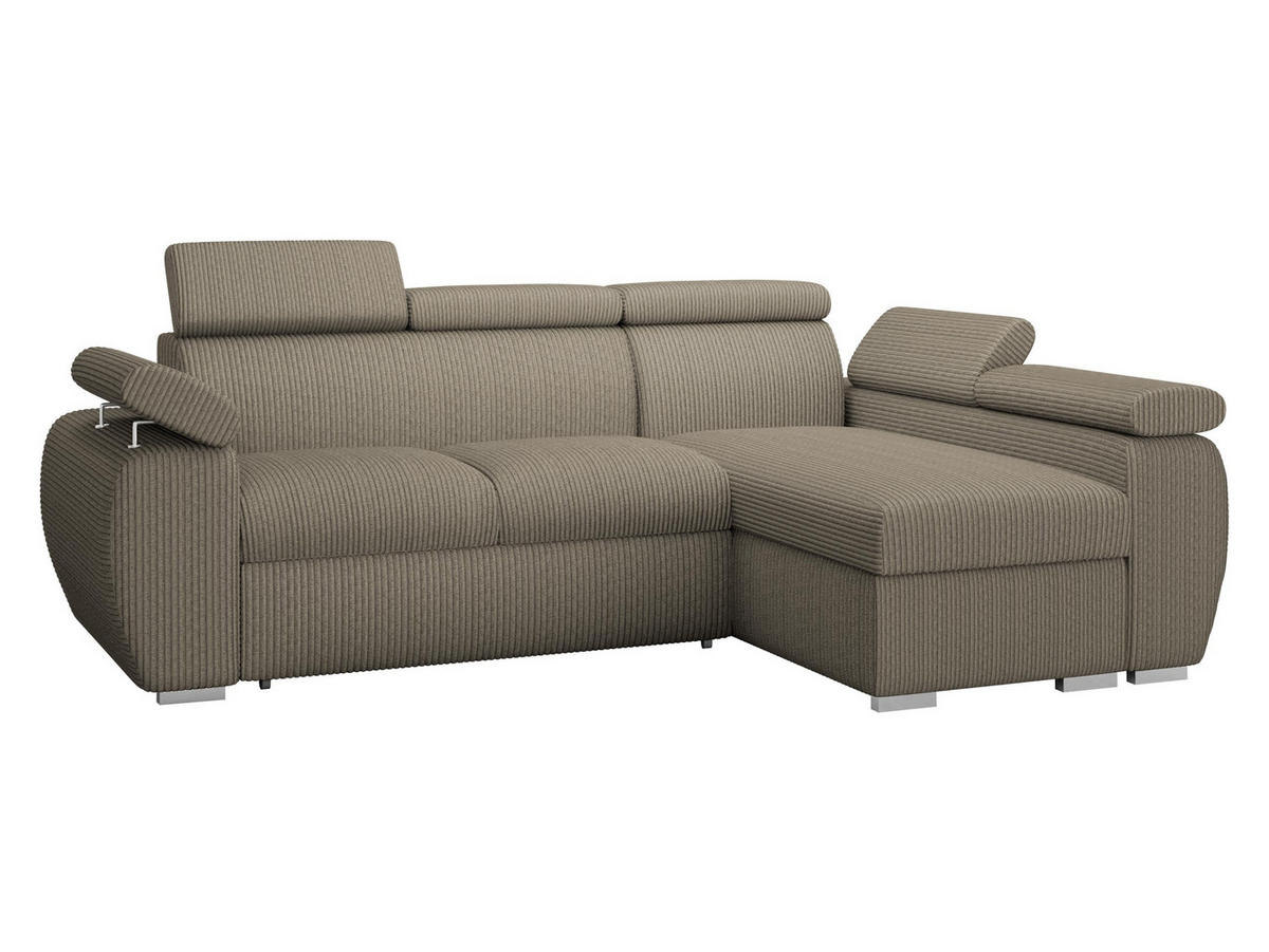 ECKSOFA Boston Mini Premium Cord 2RLC Seite: Rechts 2R+LC - Chromfarben/Naturfarben, Holz/Textil (255/170cm) - MIRJAN24