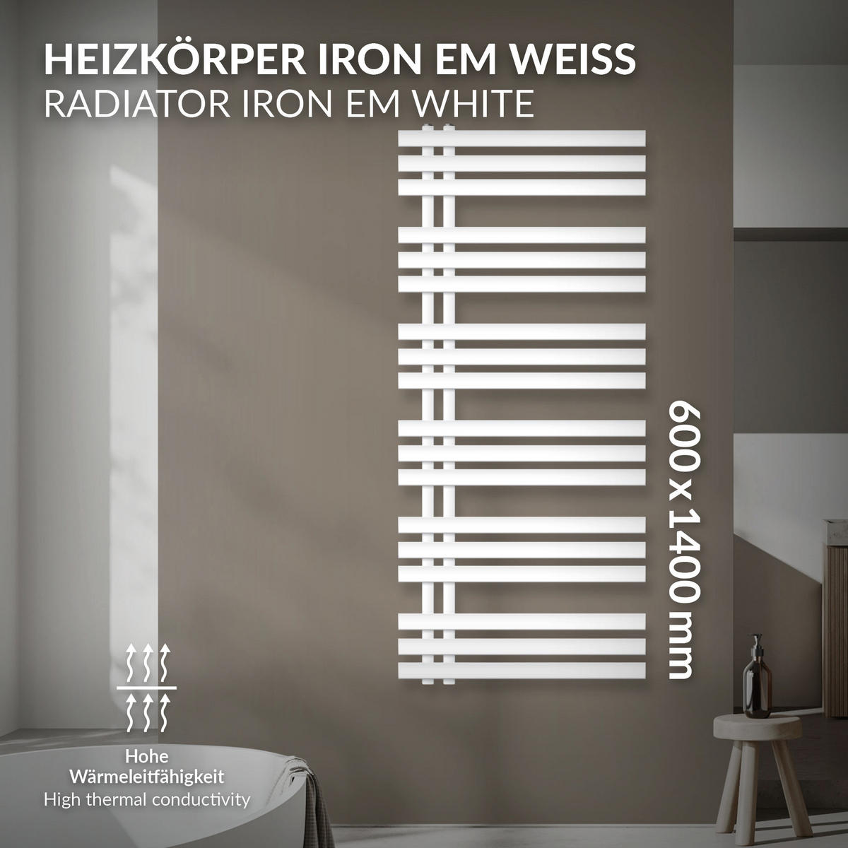 KOUPELNOVÉ topidlo Iron EM 600x1400 bílé - bílá, kov (60/140/3cm) - LuxeBath