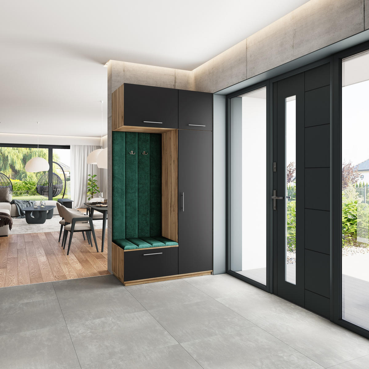 GARDEROBENSCHRANK REMA 120/240/60 cm Modern Garderobe-Set Eiche Wotan - Eiche Wotan/Schwarz, Holzwerkstoff (120/240/60cm) - MASSENO