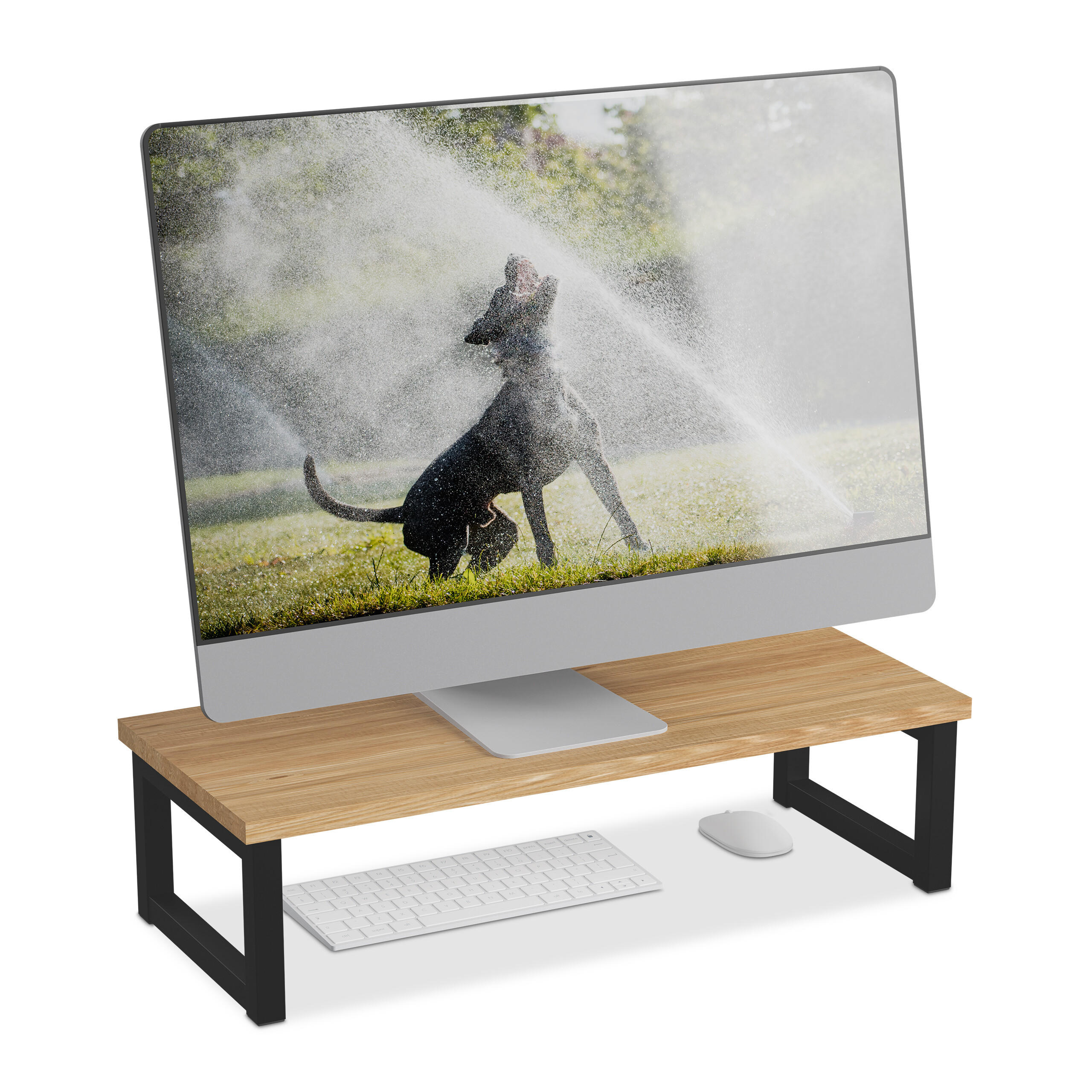 MONITORSTÄNDER Natur Schwarz Eisen - Multicolor, Holzwerkstoff/Metall (23/55/15cm) - Relaxdays