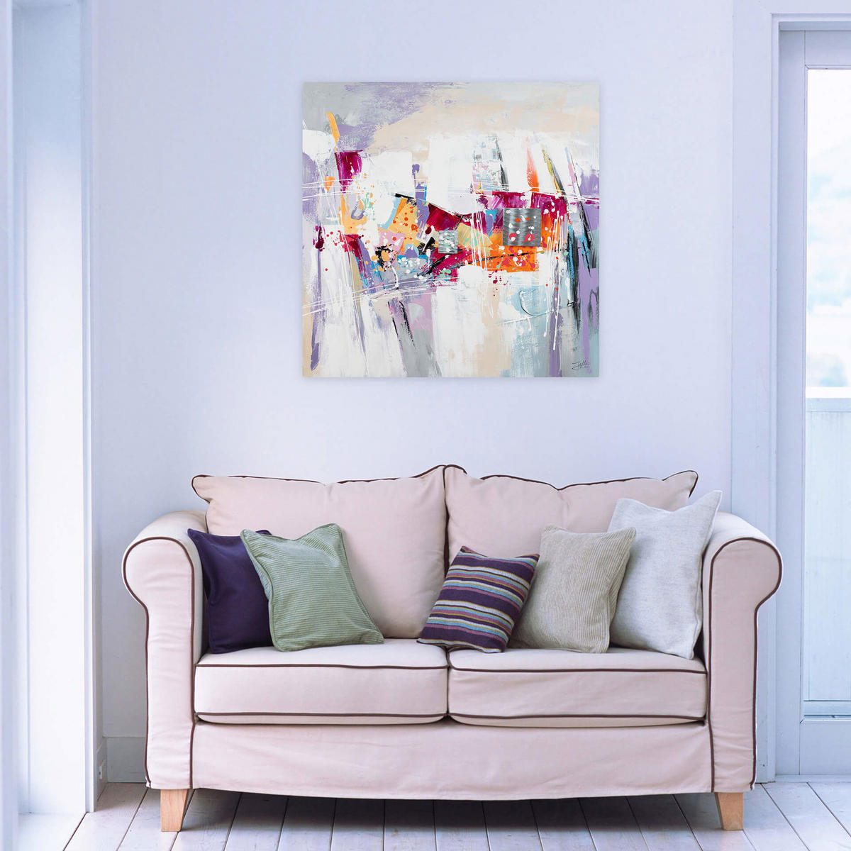 ÖLGEMÄLDE 80/80 cm - Pink/Lila, Holz/Textil (1.6/80cm) - KUNSTLOFT