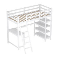 HOCHBETT 90x200 cm mit Schreibtisch & Regalen, Lattenrost, Weiß - Weiß, Holz