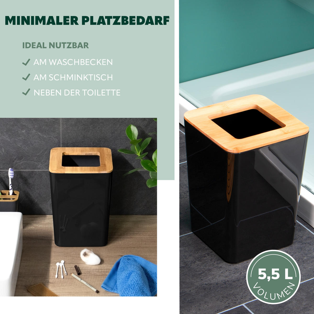 KOSMETIKEIMER CALVI, schwarz - Schwarz, Kunststoff (18/25/18cm) - bremermann