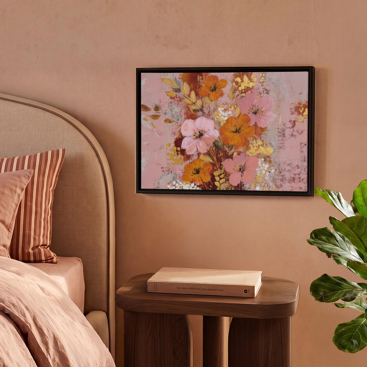 LEINWAND Bilder mit Rahmen - Malerei - Blumen - Rustikal - Rosa - 40x30 - Altrosa, Textil (40/30cm) - MuchoWow