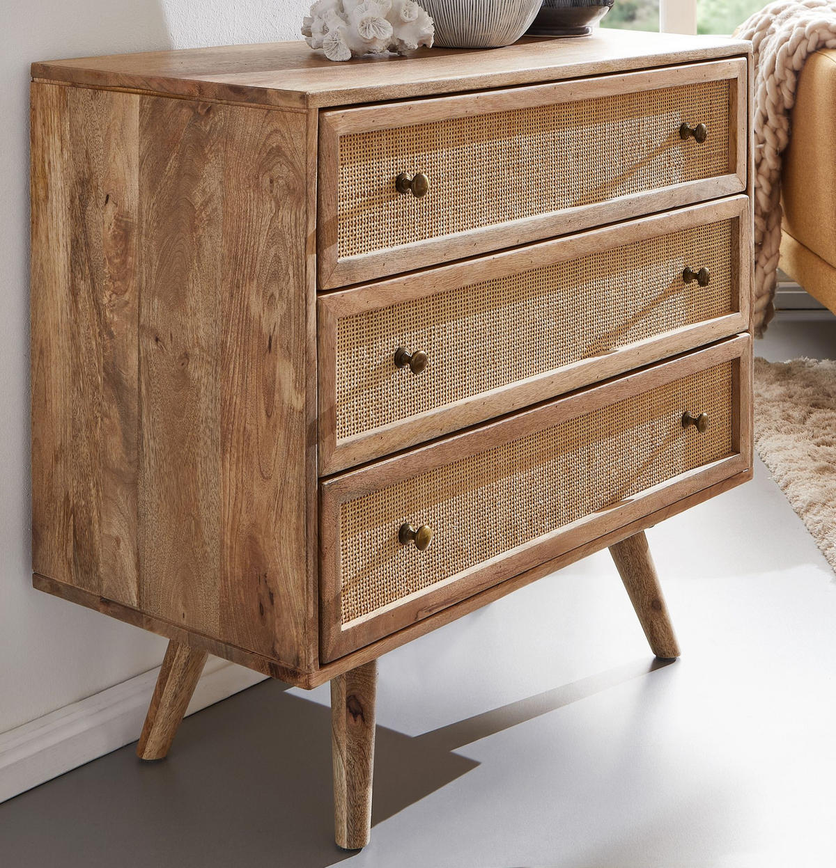 SIDEBOARD – Mango Massivholz, stilvoll, funktional - Braun, Holz/Metall (80/75/40cm) - KADIMA DESIGN