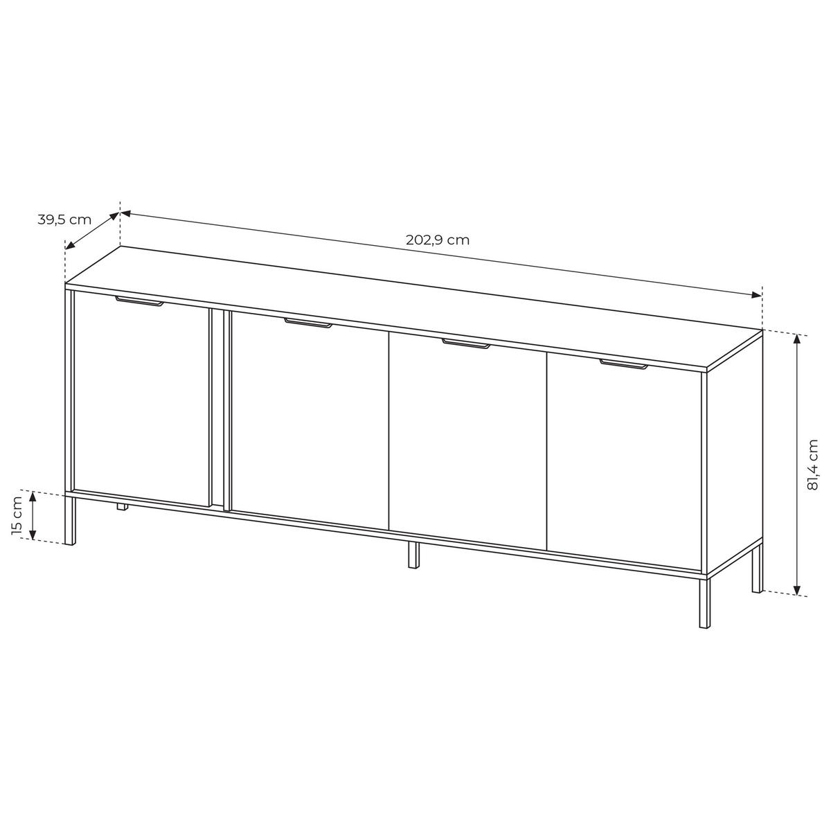 SIDEBOARD LORENZO 203/81/40 cm mit 4 Türen Anthrazit - Anthrazit, Holzwerkstoff (203/81/40cm) - MASSENO