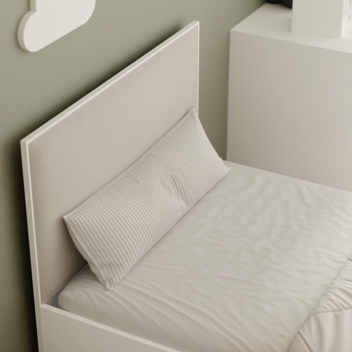POLSTERBETT SASHI 90/200 cm Bettkasten, ohne Matratze, Weiß / Hellbeige - Sandfarben, Holz/Holzwerkstoff (90/200cm) - Idohome