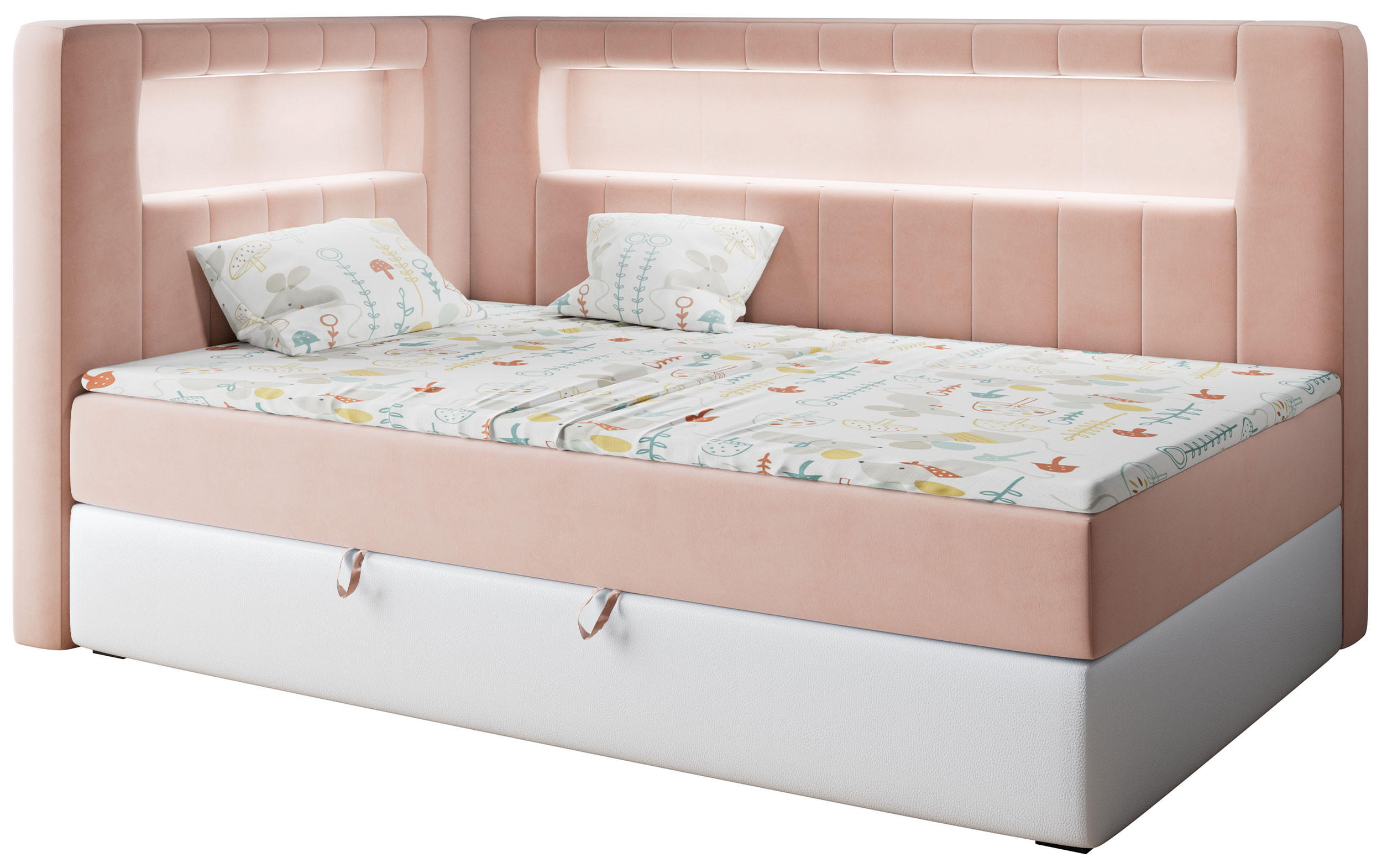 MKS Boxspringbett Rosa, Weiß 90x200 cm