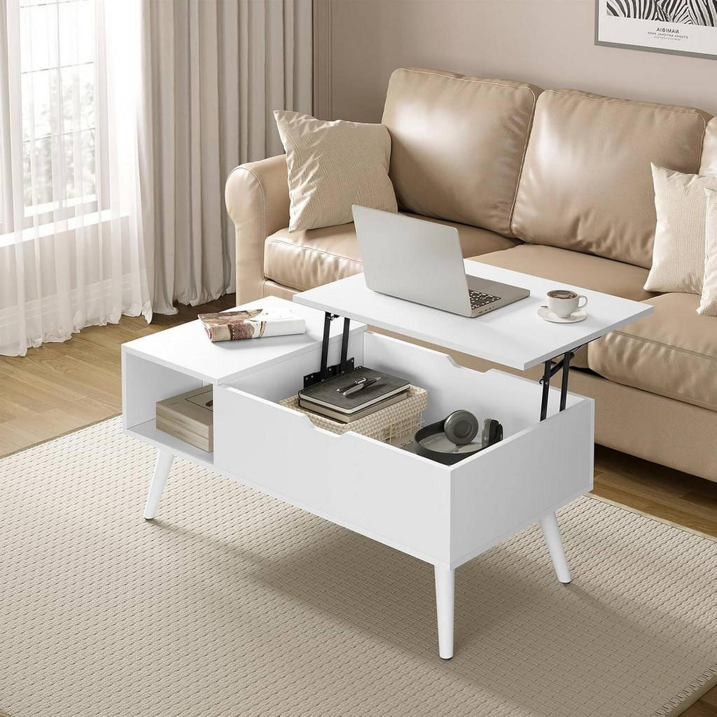Thumbnail - Woltu Couchtisch, Weiß, Holzwerkstoff, Rechteckig, konisch, 100x43x50 cm, Wohnzimmer, Wohnzimmertische, Couchtische