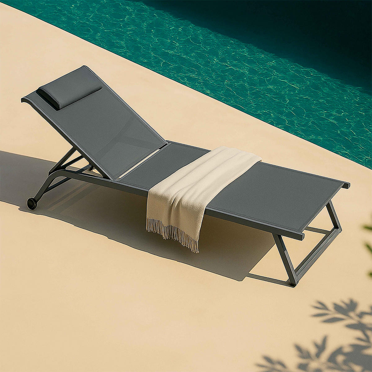 SONNENLIEGE 2-tlg., Grau - Grau, Textil (70/69/182cm) - Oviala
