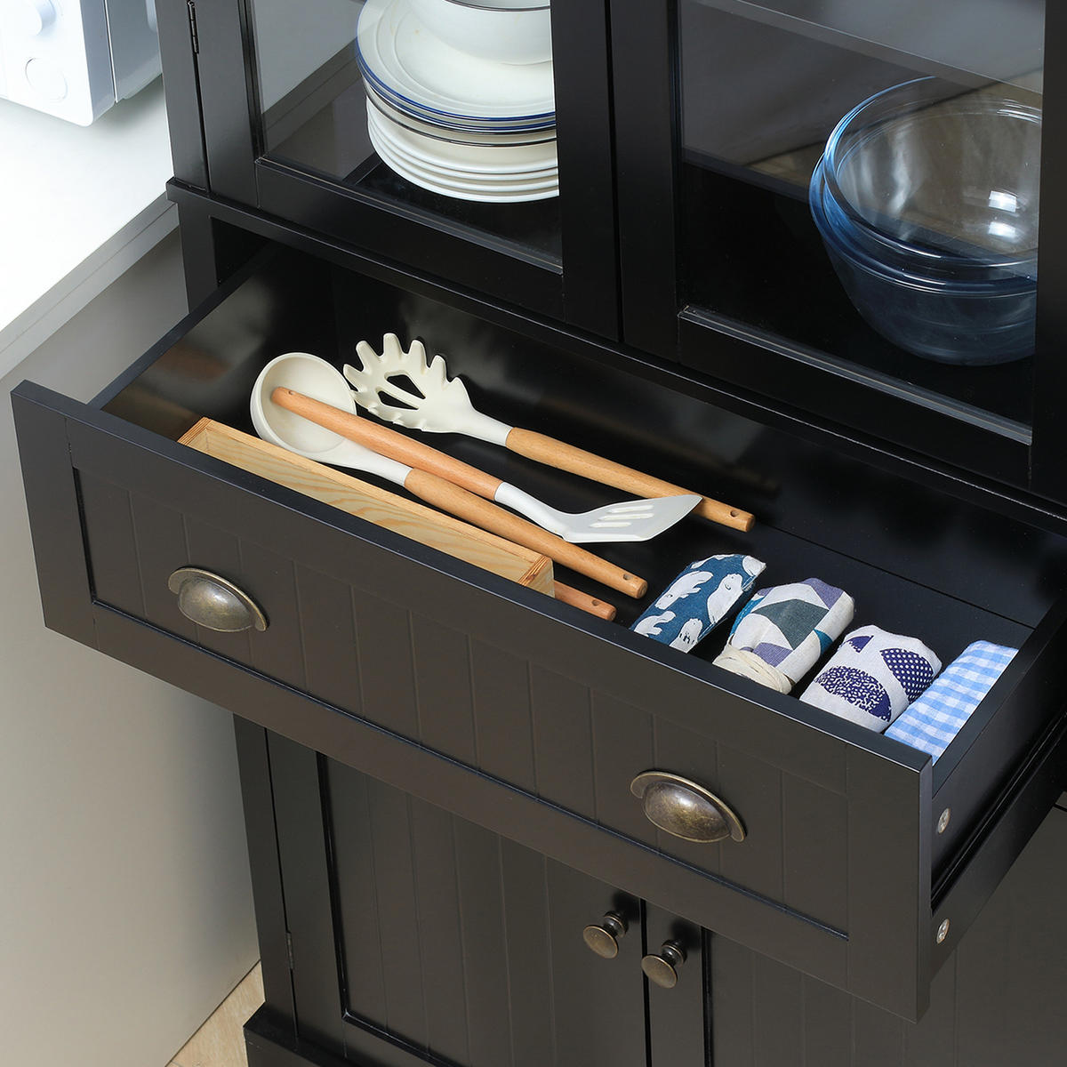 HIGHBOARD DE-11324 2 Glastüren Schwarz - Schwarz, Holzwerkstoff (40/182.5/76cm) - ComfortXL