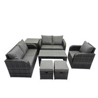 GARTENSOFA SET mit rechteckigem COUCHTISCH Polyrattan 7-Sitzer Dunkelgrau - Dunkelgrau/Grau, Glas/Kunststoff - Fimous