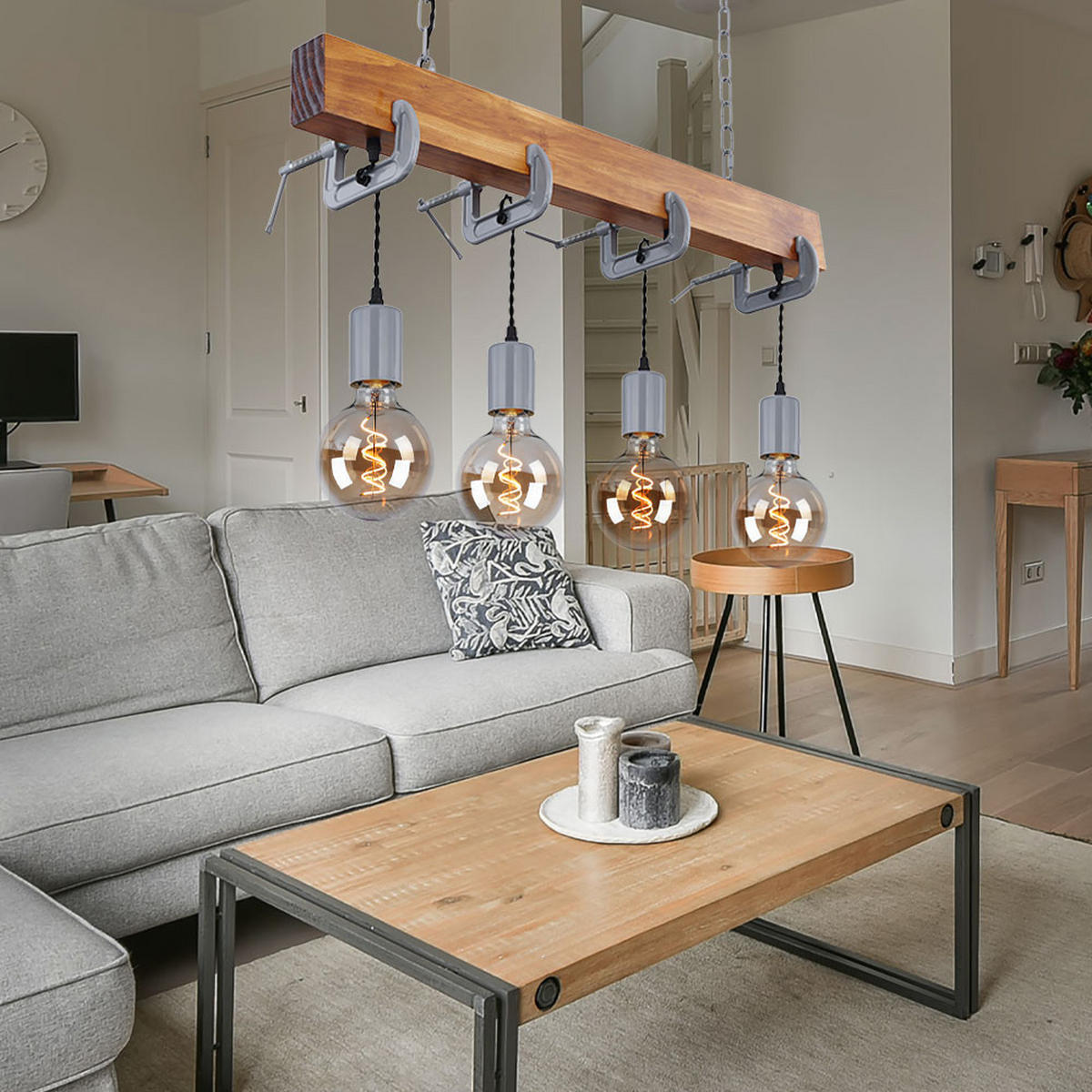 HÄNGELEUCHTE Holzoptik Braun Metall verzinkt - Braun, Holz (85/14/120cm) - Globo Lighting