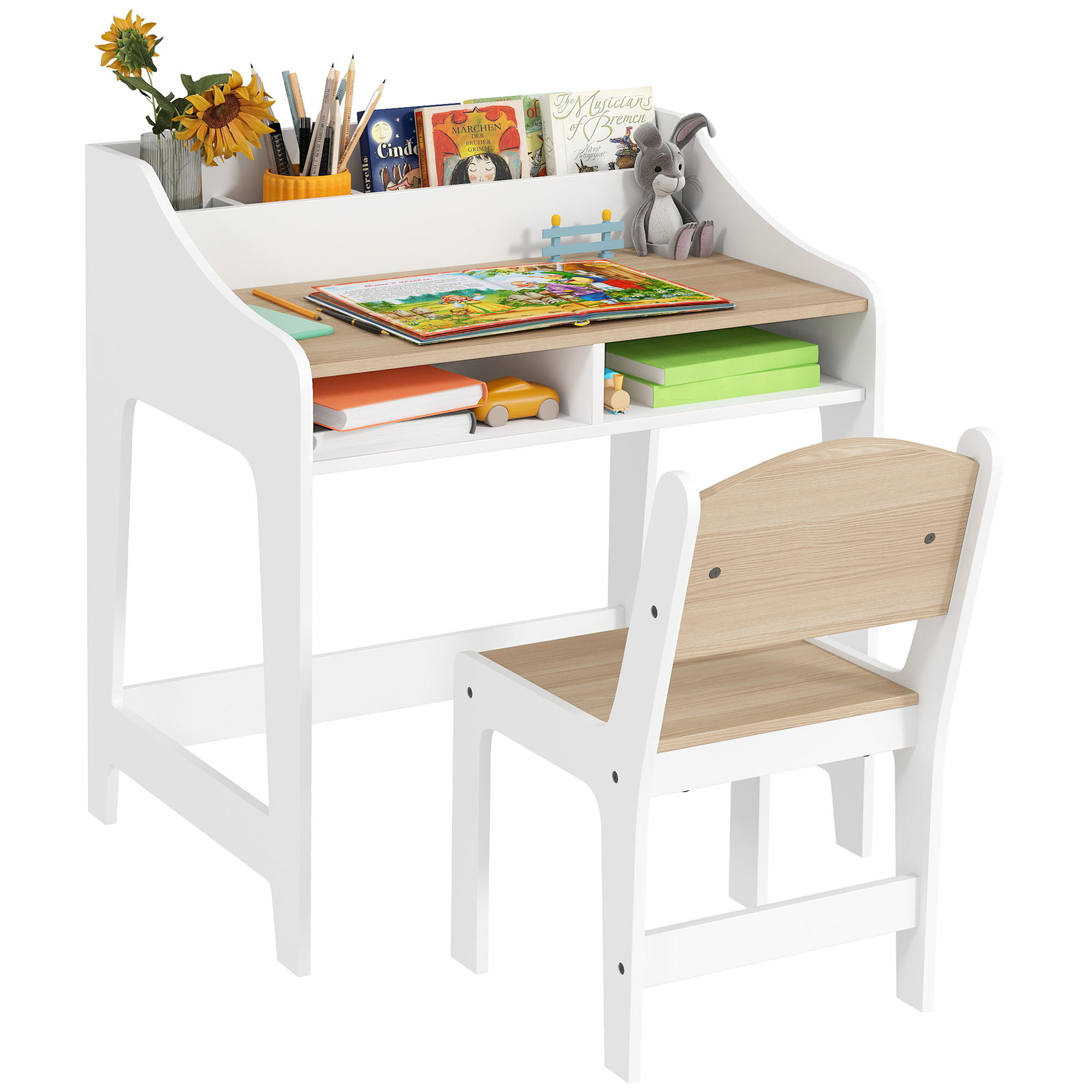 SCHREIBTISCH-SET DE-17532 2 offene Fächer, 3 Organizer Naturholz - Naturfarben, Holzwerkstoff (60/68/48cm) - ComfortXL