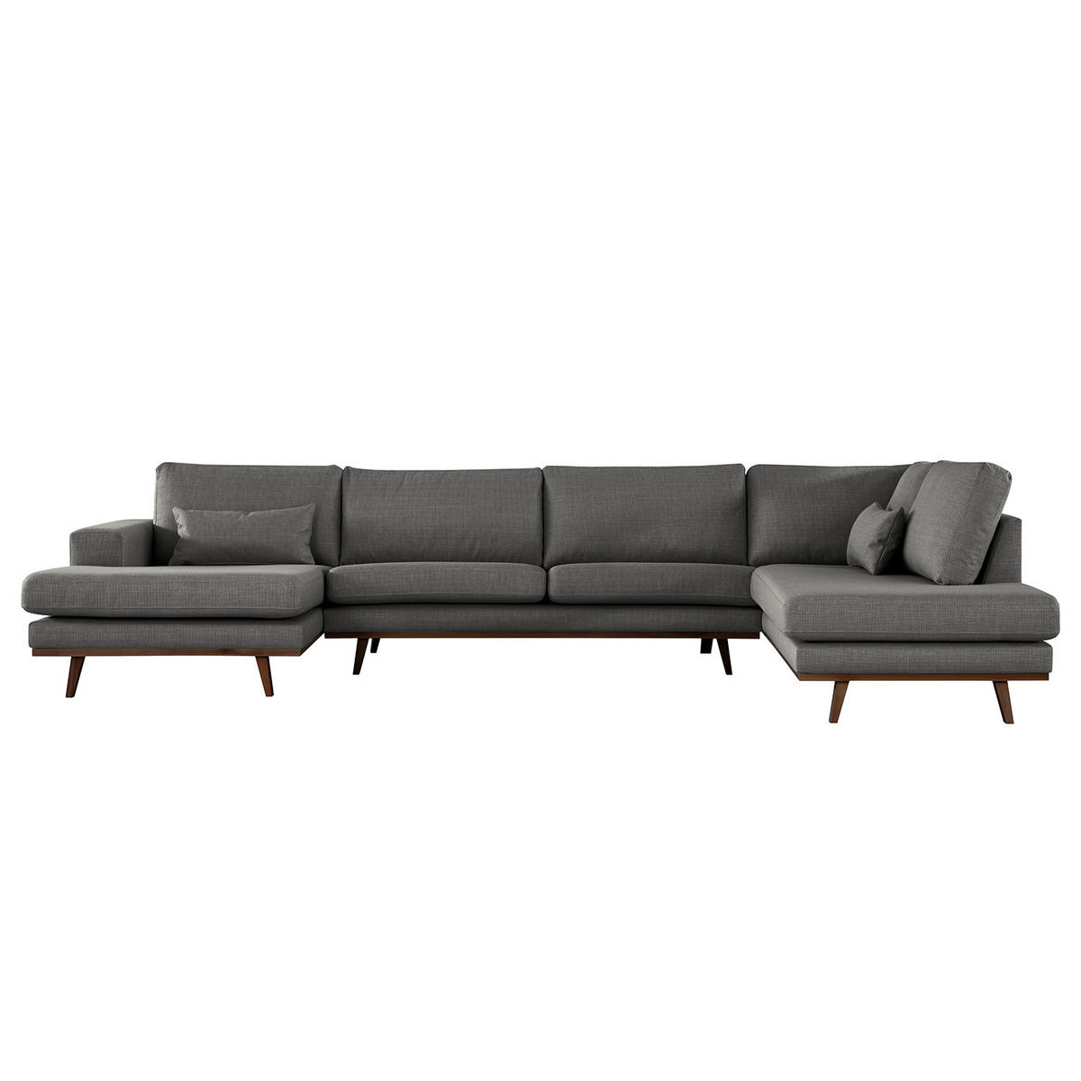 WOHNLANDSCHAFT mit Longchair - Dunkelgrau/Buchefarben, Textil (371/81/219cm) - home24