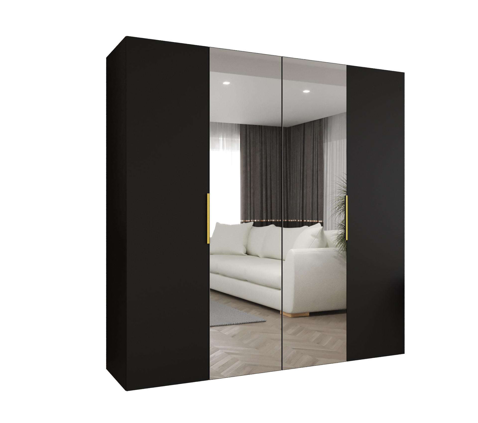 Möbel Kryspol Drehtürenschrank Schwarz, Gold 200x202x52 cm