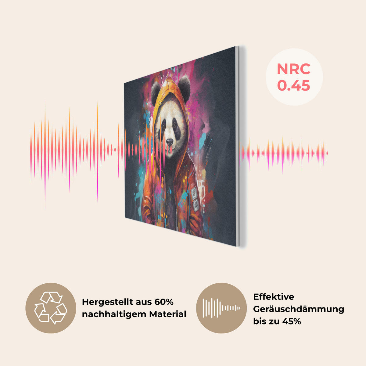 AKUSTIKBILD Panda - Jacke - Graffiti - Orange Akustikpaneele 90x60 cm - Orange, Kunststoff (90/60/0.9cm) - MuchoWow