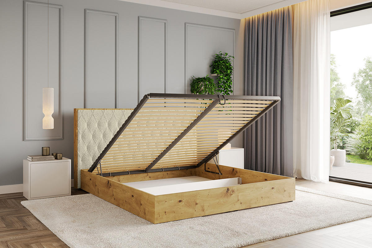 POLSTERBETT mit Bettkasten und Lattenrost, Bett mit Matratze H3/H4 - ENZO5 120x200 Beige - Taupe, Holzwerkstoff/Textil (120/200cm) - ALTDECOR