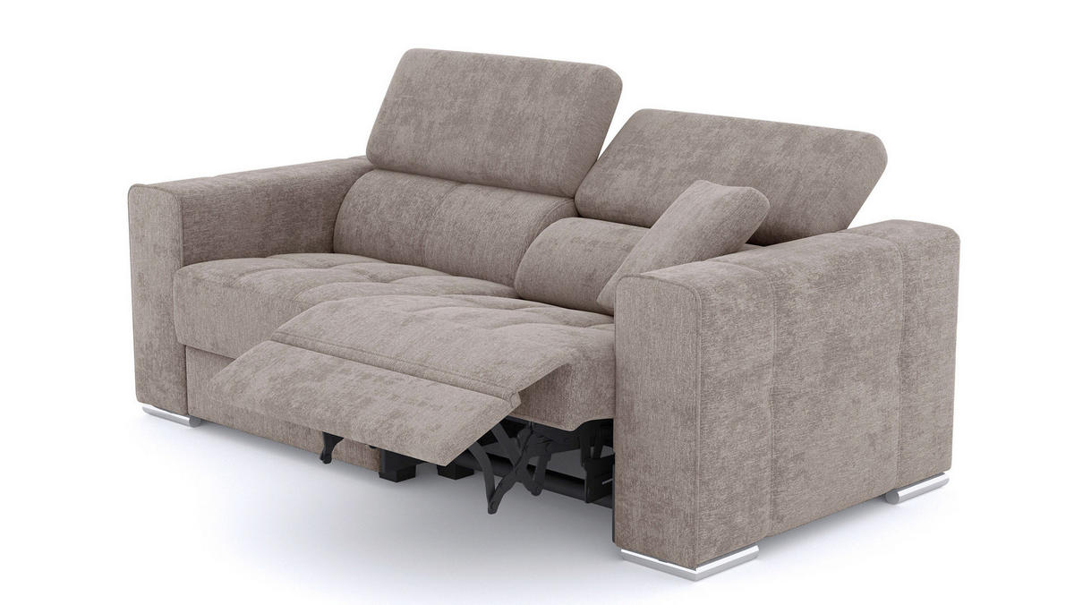 SOFA QUARTZ 3-Sitzer mit 1 Relaxfunktion, beige - Beige/Silberfarben, Holzwerkstoff/Textil (204/80/102cm) - Courtois Laville